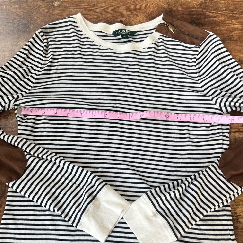 Lauren Ralph Lauren Navy Striped Long Sleeve with Brown Patches - Picture 6 of 9